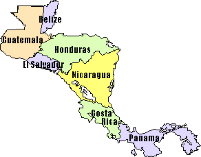 Central America Map - Belize Guatemala El Salvador Honduras Nicaragua Costa Rica Panama